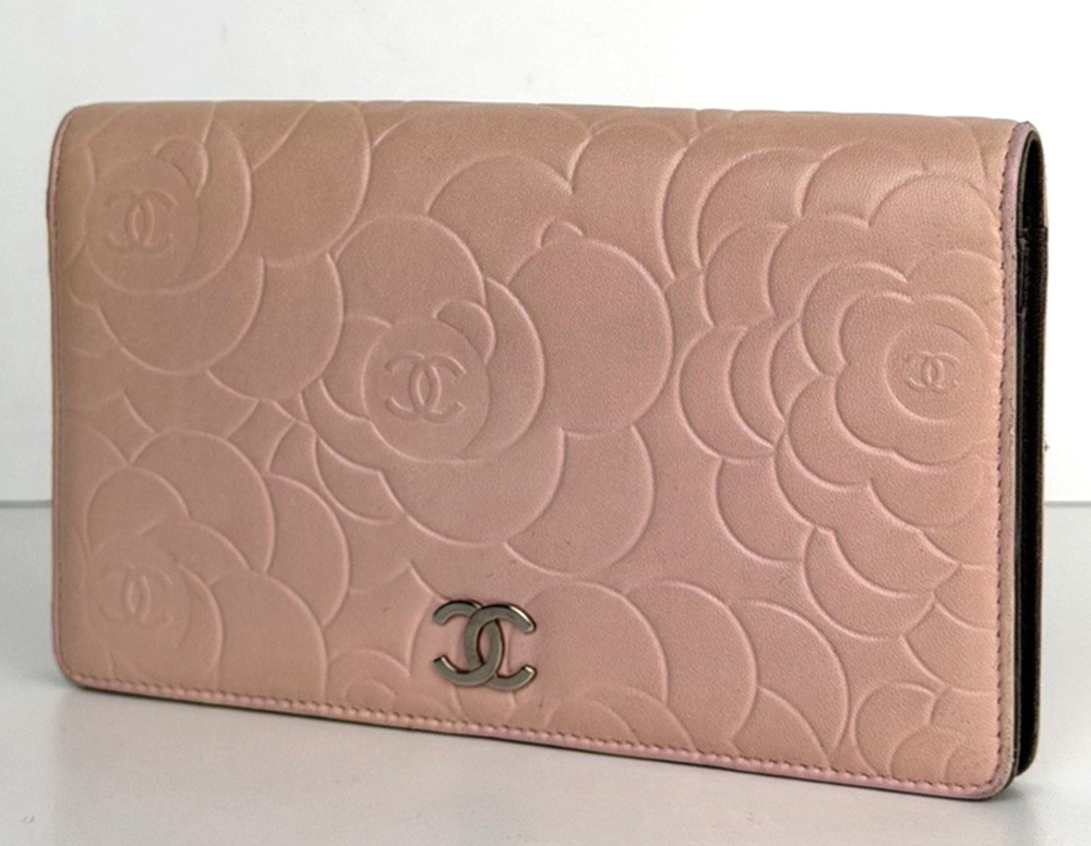 Chanel Pink Lambskin Camellia Embossed Wallet in Pink 2010 K-2